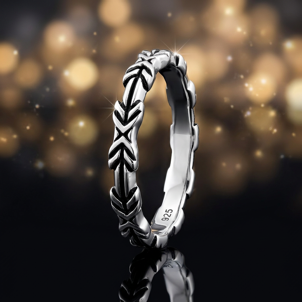 Sterling Silver 3mm Oxidized Arrow Chevron Eternity Band Ring for Women life4