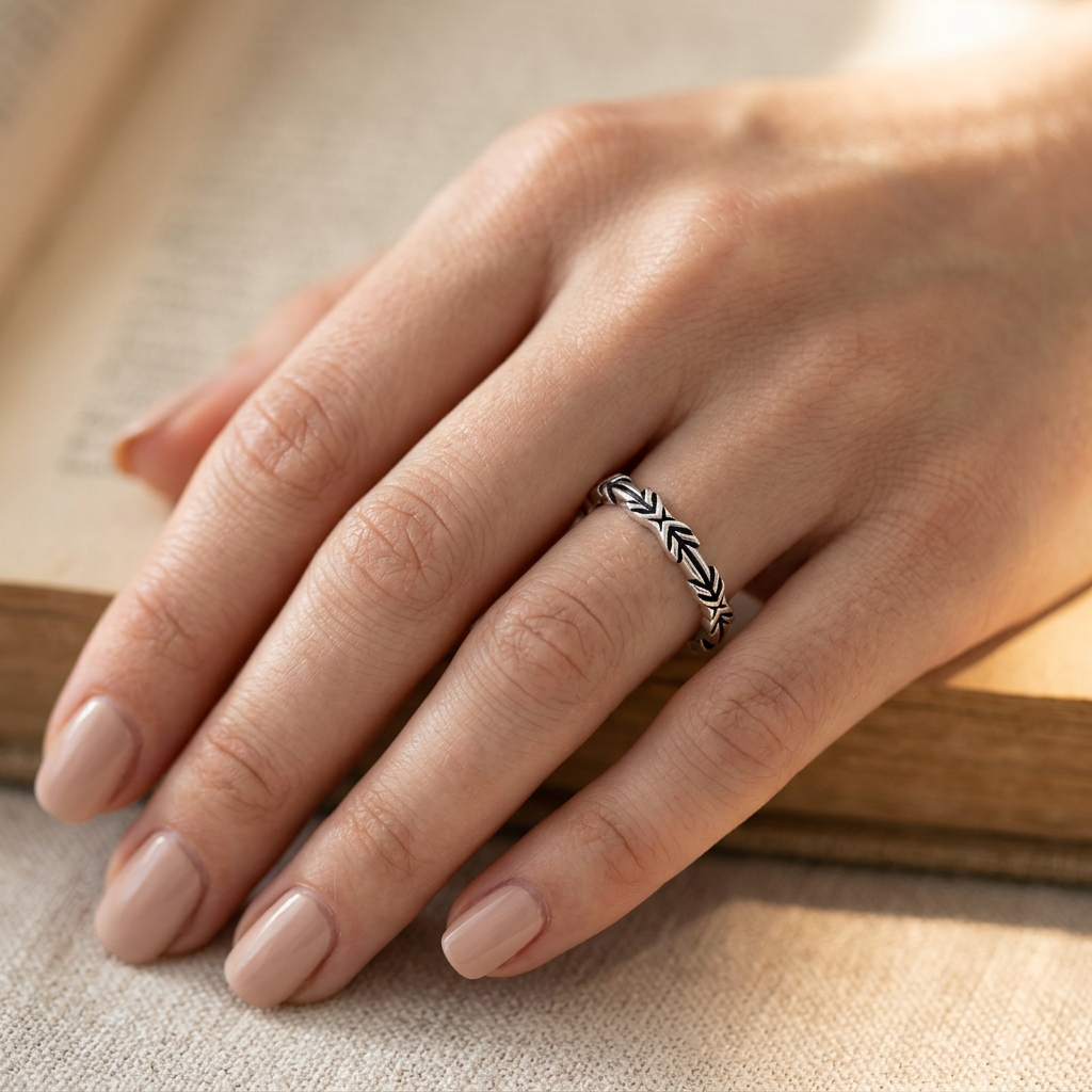 Sterling Silver 3mm Oxidized Arrow Chevron Eternity Band Ring for Women model