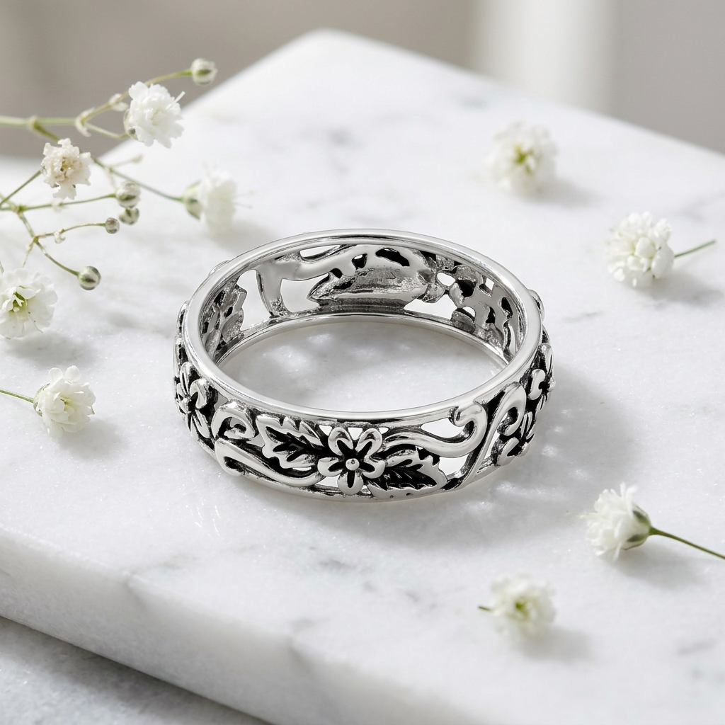 Sterling Silver 5.5mm Open Floral Vine Eternity Band Ring for Women life1