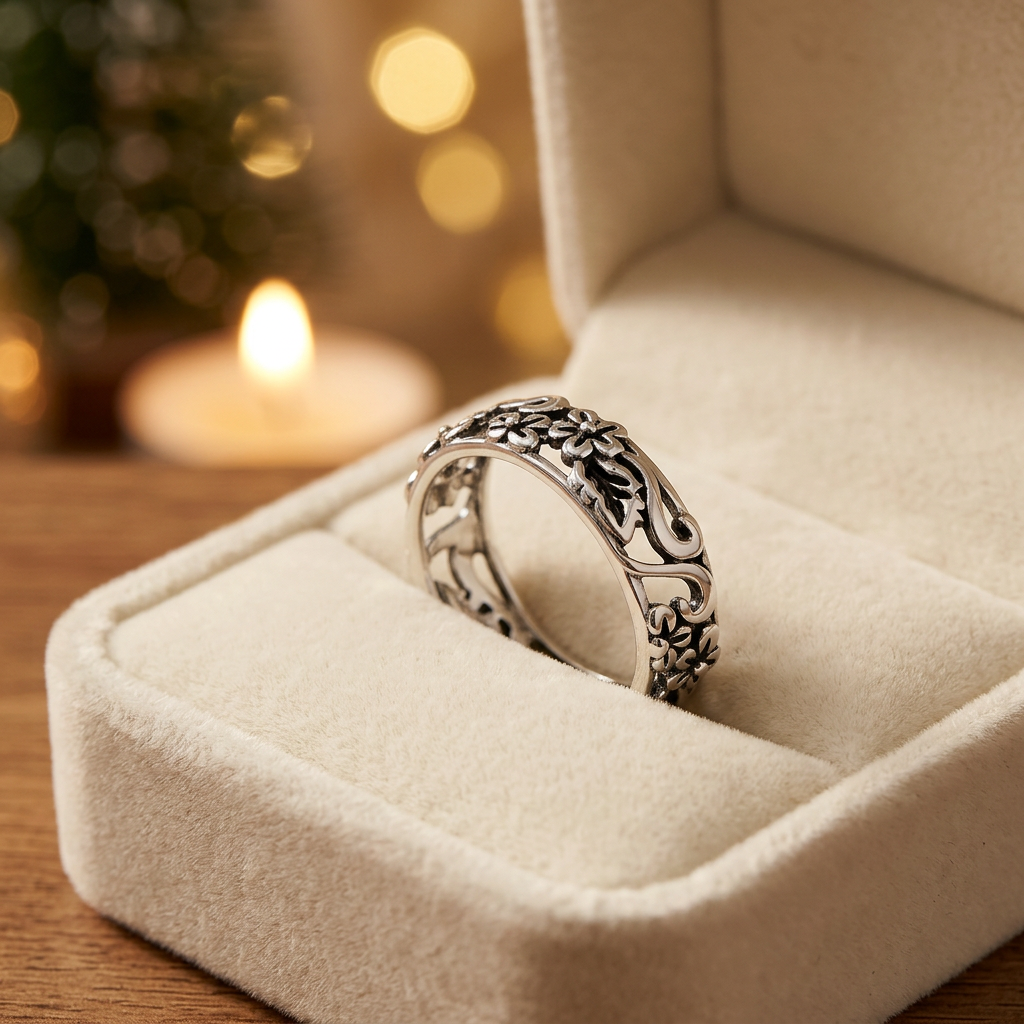 Sterling Silver 5.5mm Open Floral Vine Eternity Band Ring for Women life3