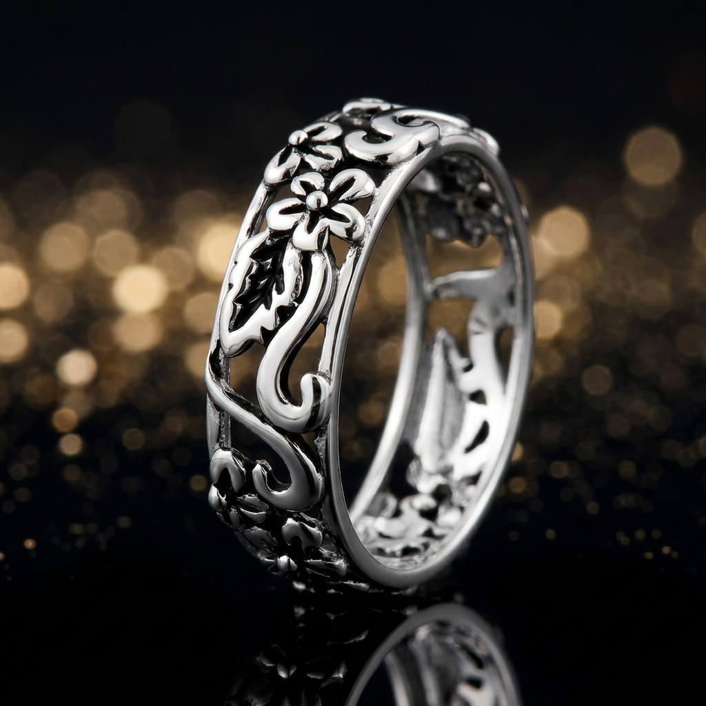 Sterling Silver 5.5mm Open Floral Vine Eternity Band Ring for Women life4