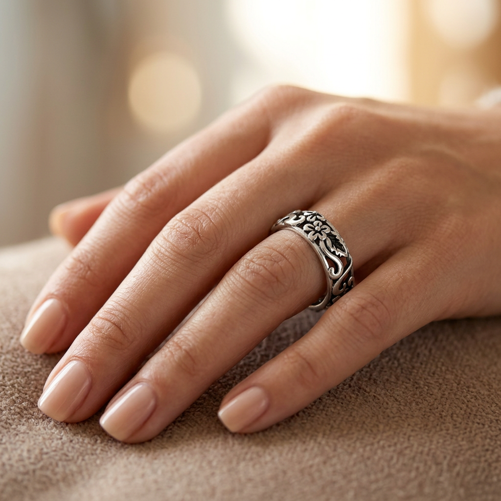 Sterling Silver 5.5mm Open Floral Vine Eternity Band Ring for Women model