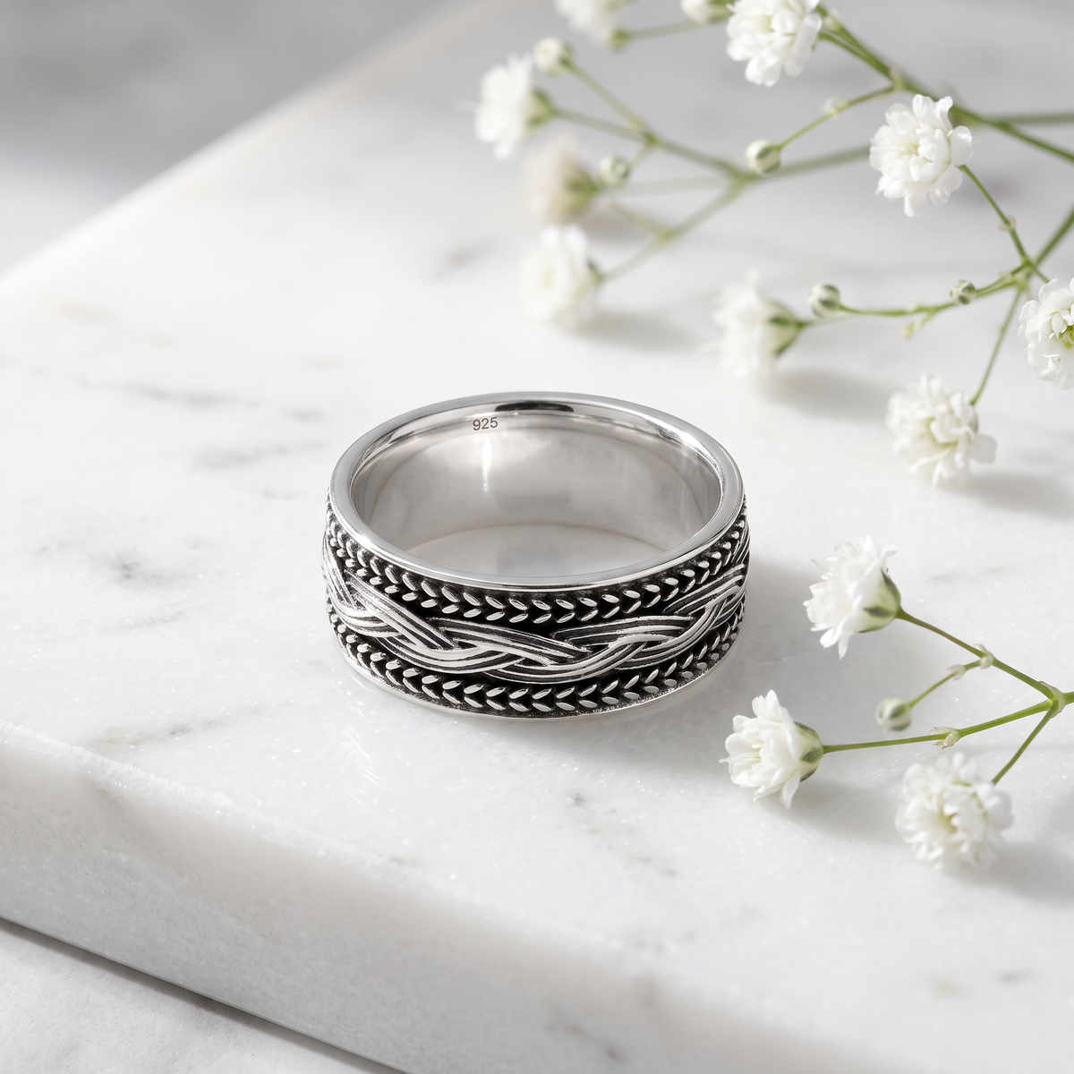 Sterling Silver 7.5mm Braided Bali Wedding Band Ring for Men life1
