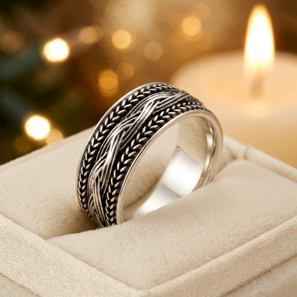 Sterling Silver 7.5mm Braided Bali Wedding Band Ring for Men life3