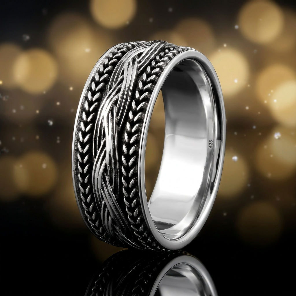 Sterling Silver 7.5mm Braided Bali Wedding Band Ring for Men life4