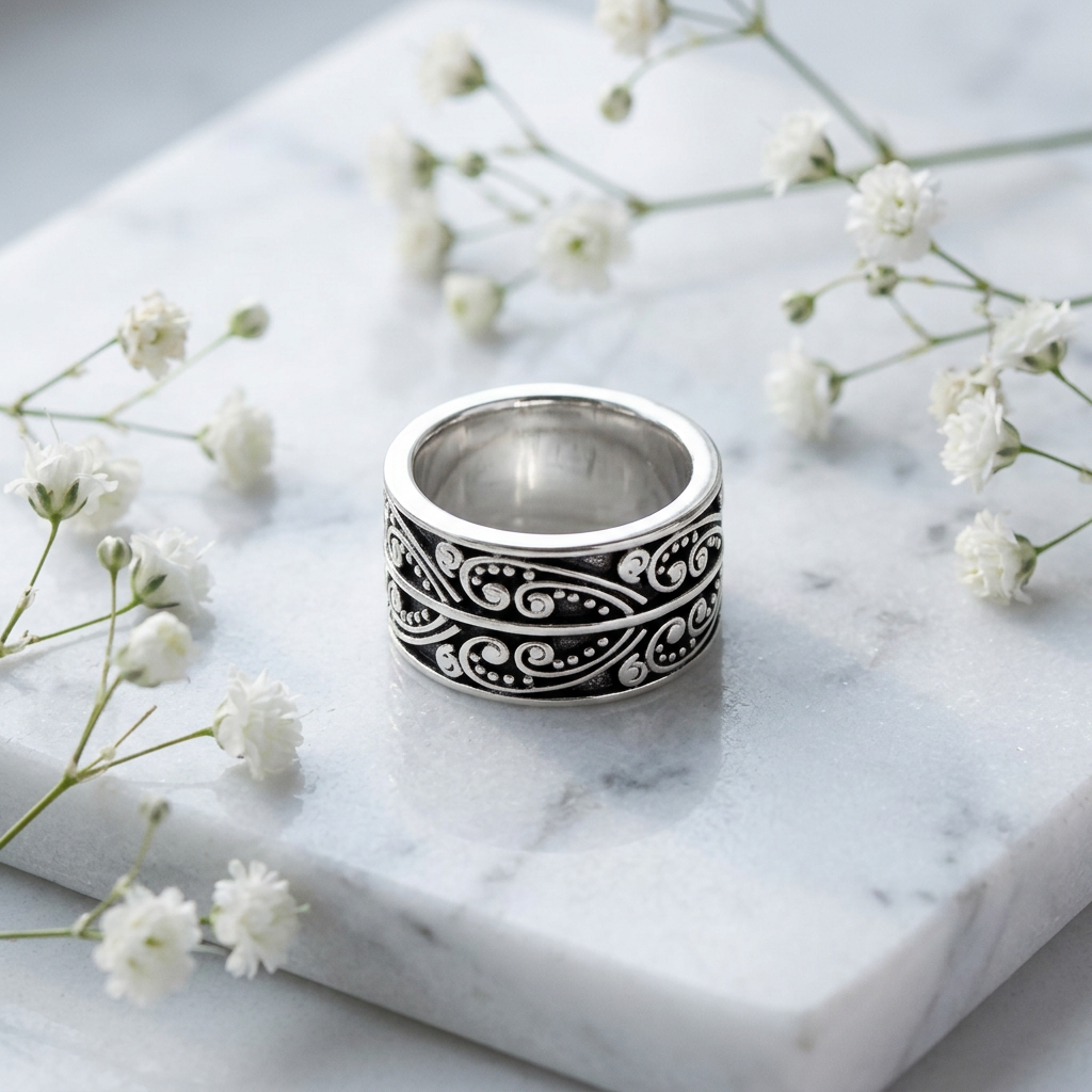 Sterling Silver 11mm Wide Bali Scroll Heart Swirl Band Ring for Women life1