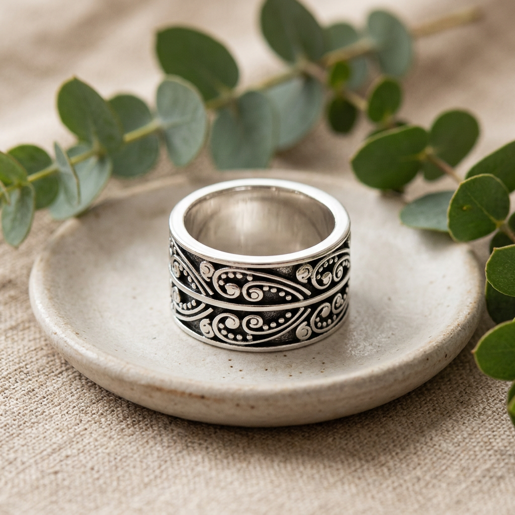 Sterling Silver 11mm Wide Bali Scroll Heart Swirl Band Ring for Women life2