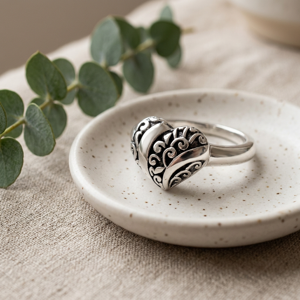 Sterling Silver 3mm Puffed Heart Scroll Swirl Ring for Women life2