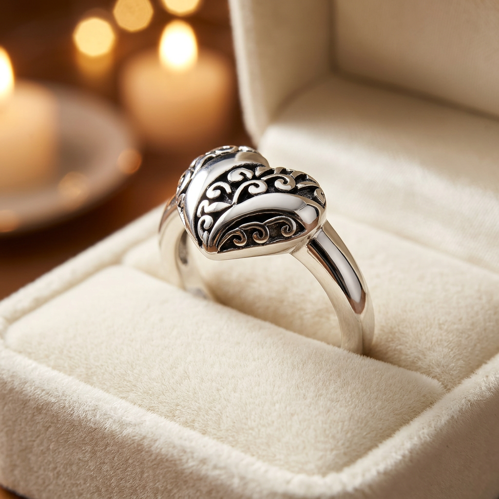 Sterling Silver 3mm Puffed Heart Scroll Swirl Ring for Women life3
