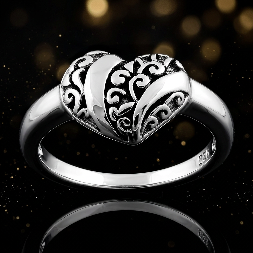 Sterling Silver 3mm Puffed Heart Scroll Swirl Ring for Women life4