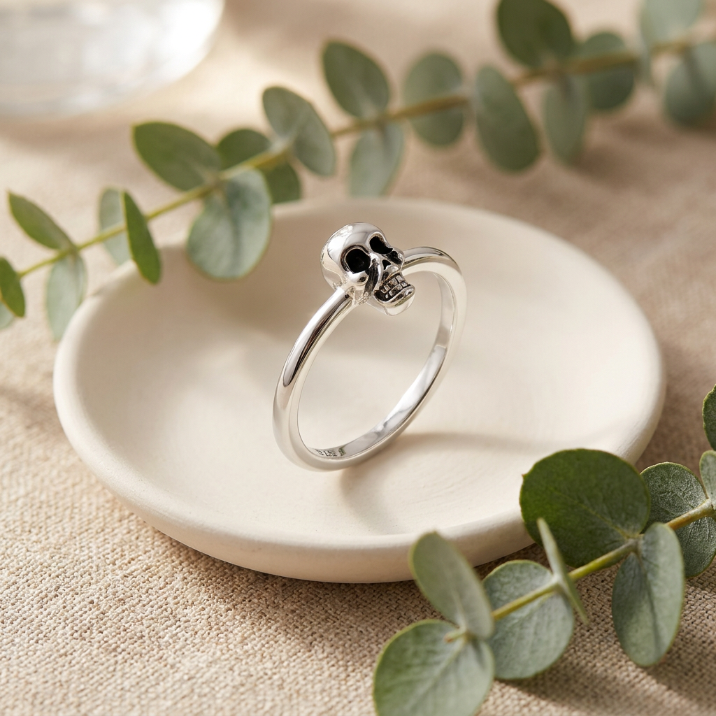 Sterling Silver Skull Stacking Ring, Unisex life2