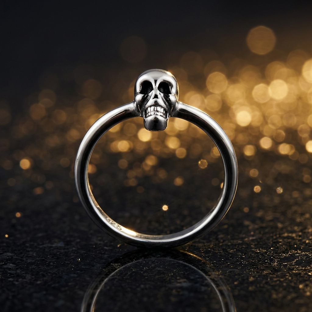 Sterling Silver Skull Stacking Ring, Unisex life4