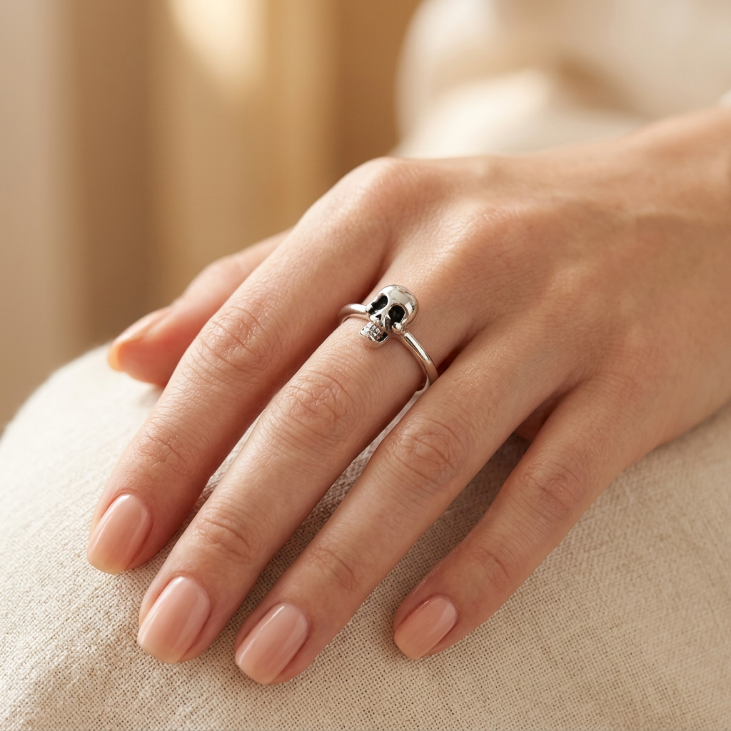Sterling Silver Skull Stacking Ring, Unisex model