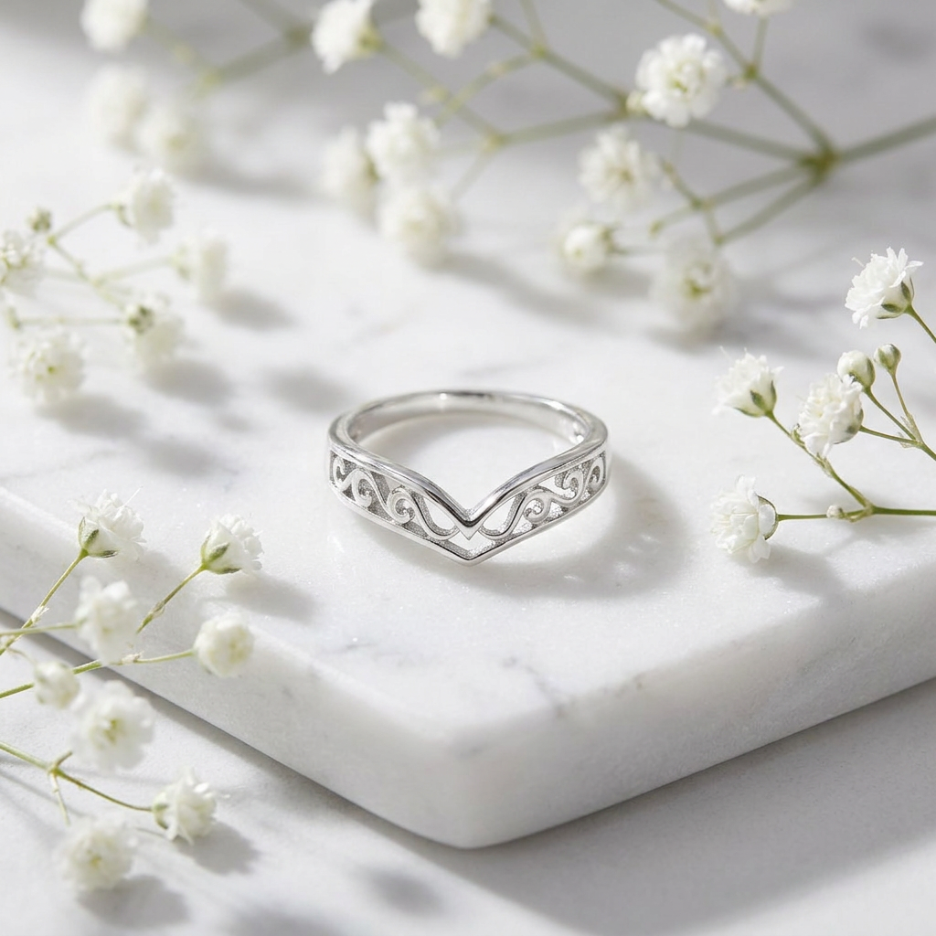 Sterling Silver Filigree Chevron V Shape Thumb Ring for Women life1