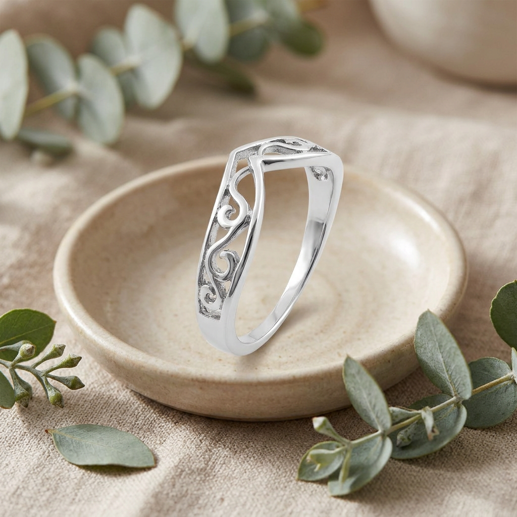 Sterling Silver Filigree Chevron V Shape Thumb Ring for Women life2