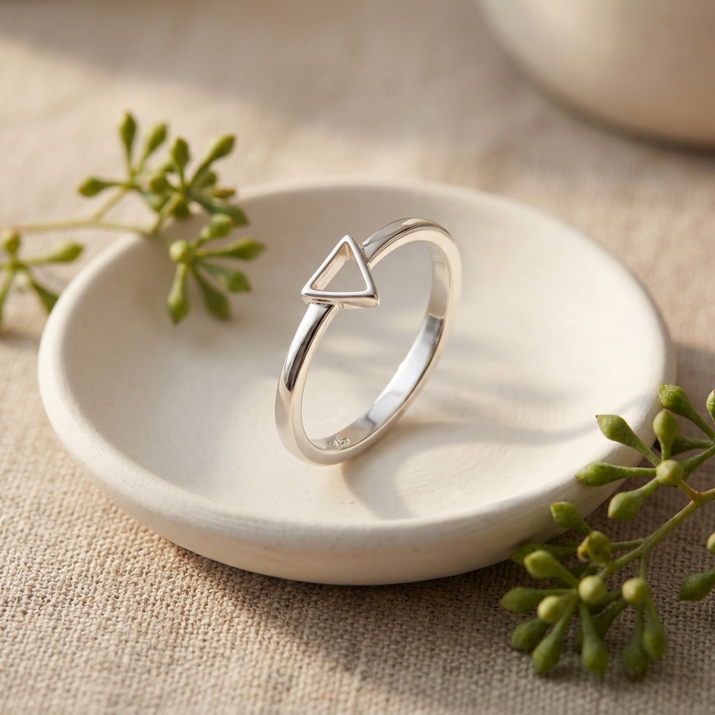 Sterling Silver Open Triangle Geometric Stacking Ring for Women life2