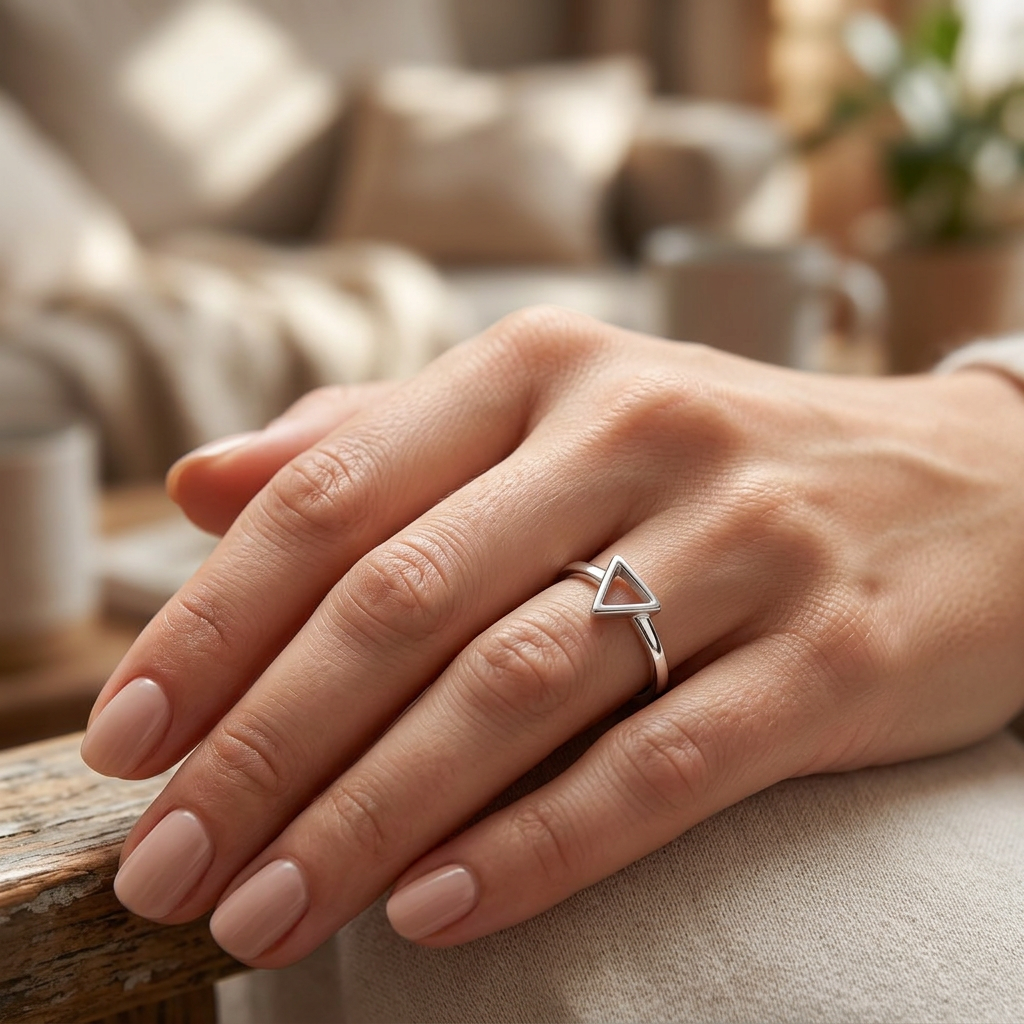 Sterling Silver Open Triangle Geometric Stacking Ring for Women model