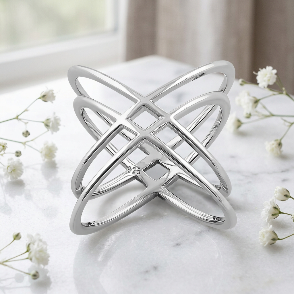 Sterling Silver Double X Criss Cross Orbit Statement Ring for Women life1