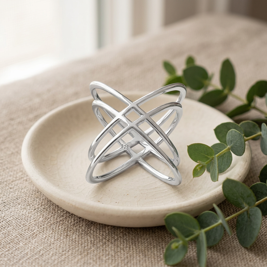 Sterling Silver Double X Criss Cross Orbit Statement Ring for Women life2