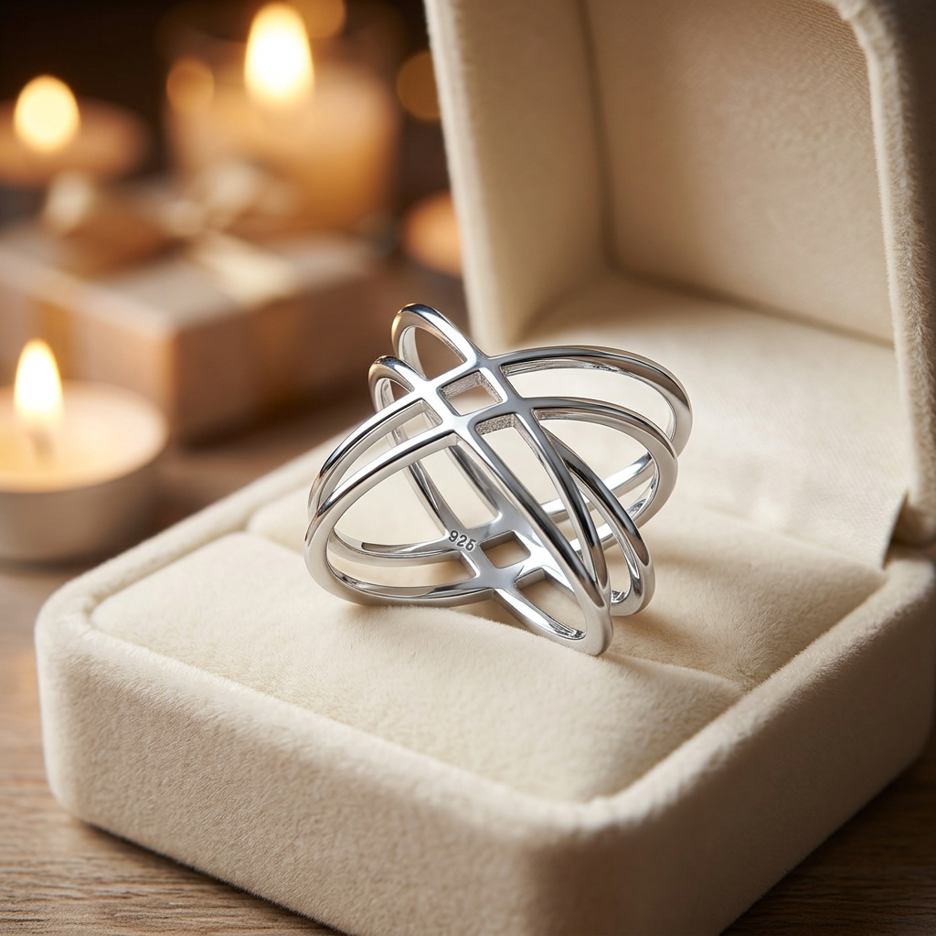 Sterling Silver Double X Criss Cross Orbit Statement Ring for Women life3