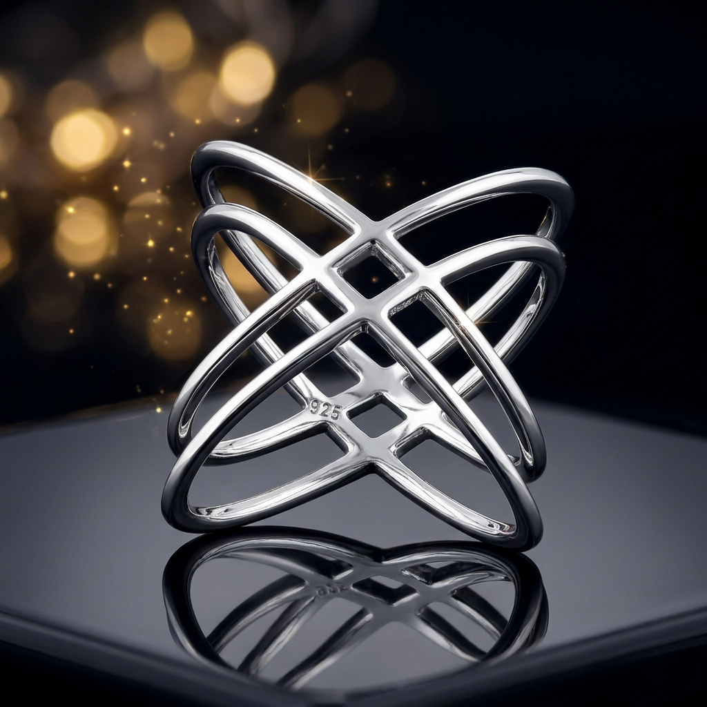 Sterling Silver Double X Criss Cross Orbit Statement Ring for Women life4