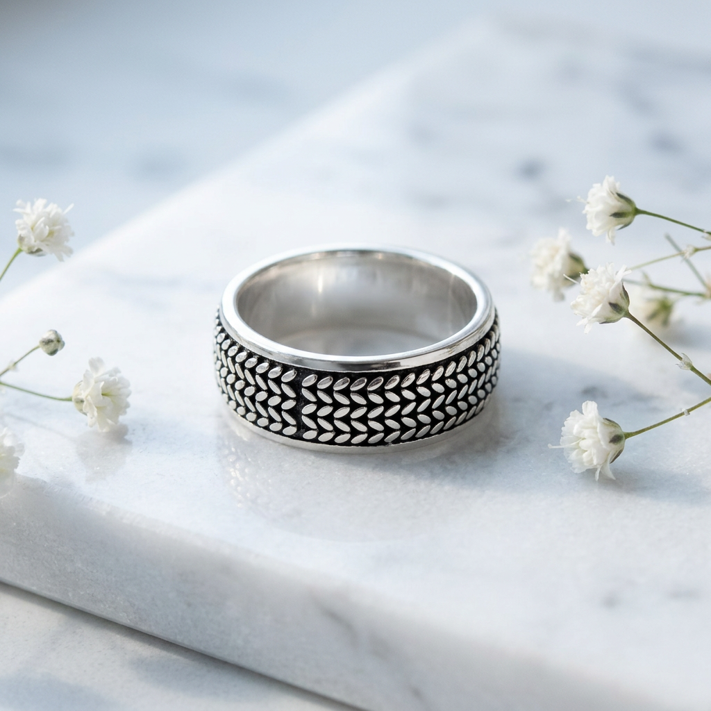 Sterling Silver 7.8mm Oxidized Woven Rope Pattern Band Ring for Women life1