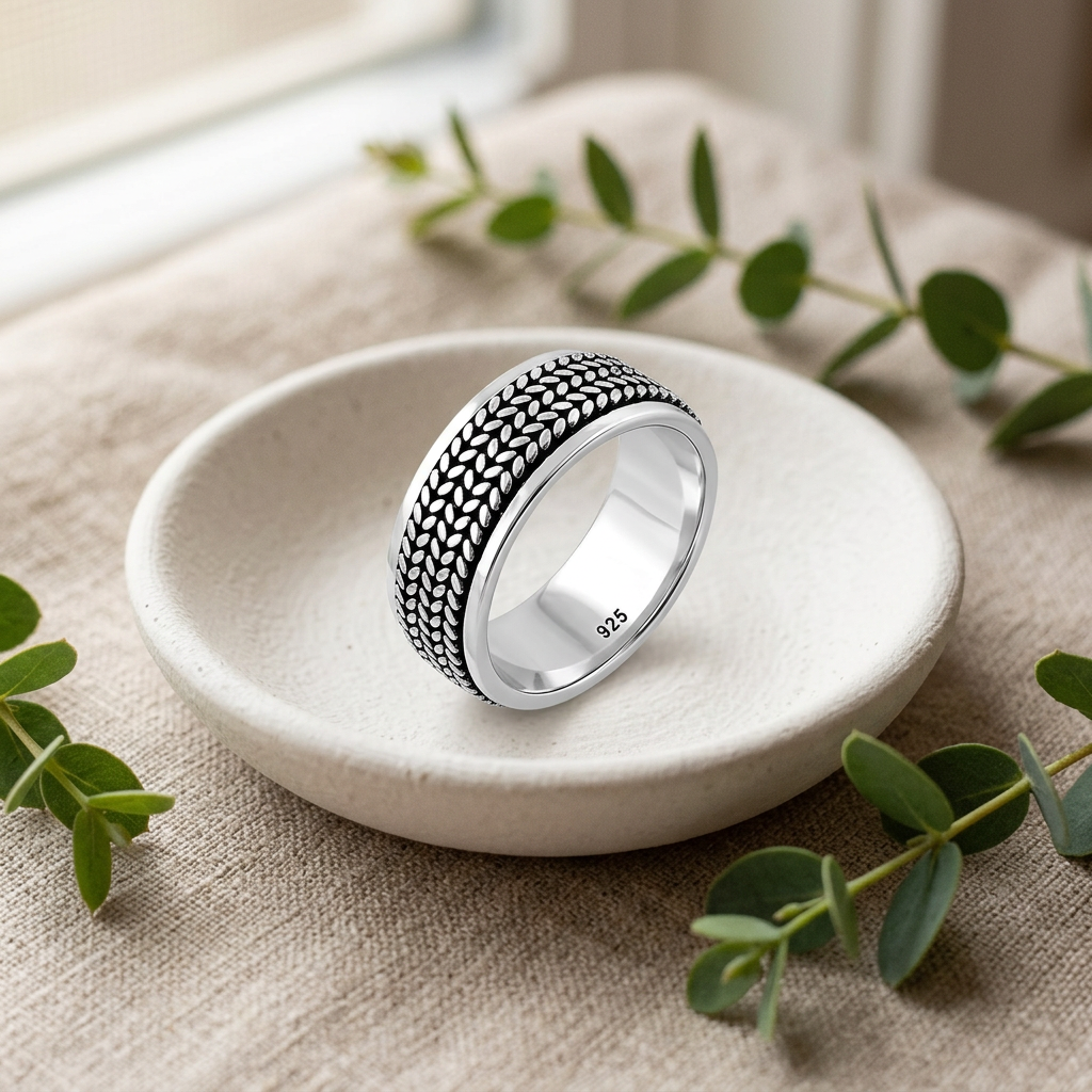 Sterling Silver 7.8mm Oxidized Woven Rope Pattern Band Ring for Women life2