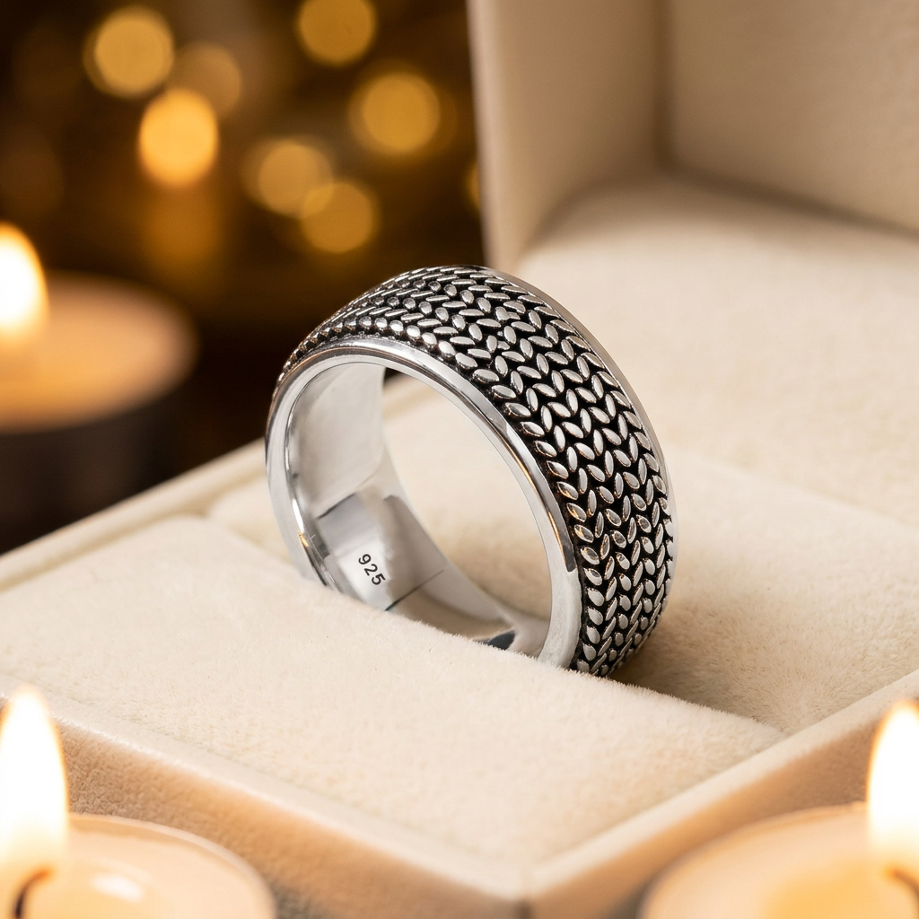 Sterling Silver 7.8mm Oxidized Woven Rope Pattern Band Ring for Women life3