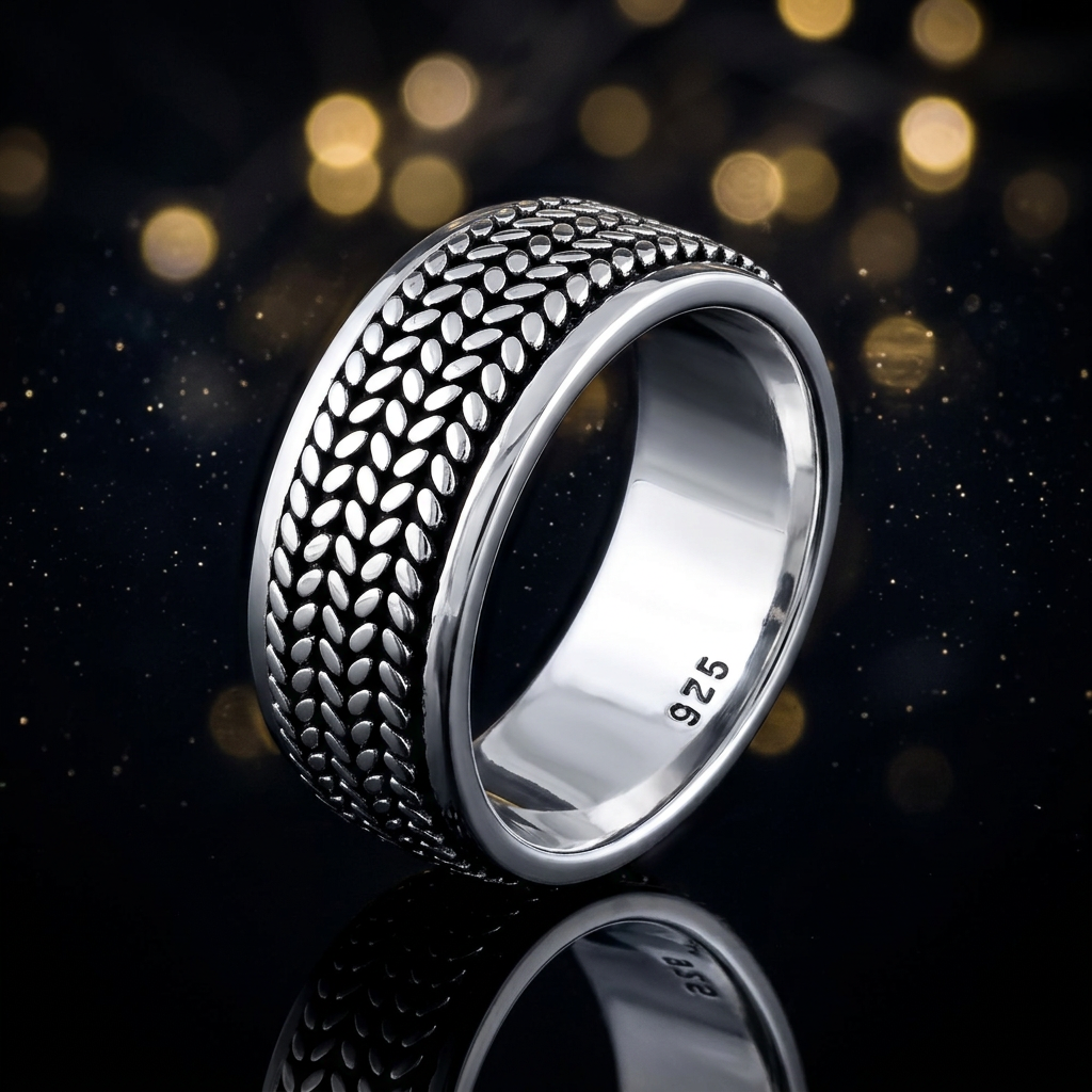 Sterling Silver 7.8mm Oxidized Woven Rope Pattern Band Ring for Women life4