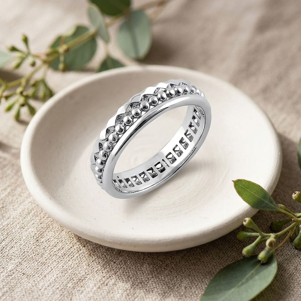 Sterling Silver 5mm Bead and Zigzag Edge Eternity Band Ring for Women life2