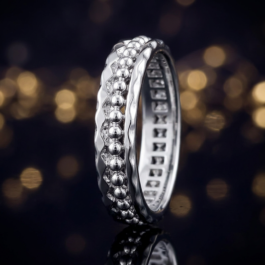 Sterling Silver 5mm Bead and Zigzag Edge Eternity Band Ring for Women life4