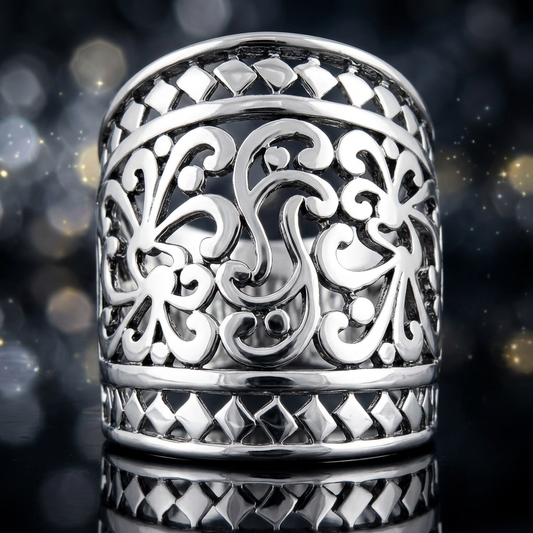 Sterling Silver 17.5mm Wide Filigree Scroll Woven Border Ring for Women life4