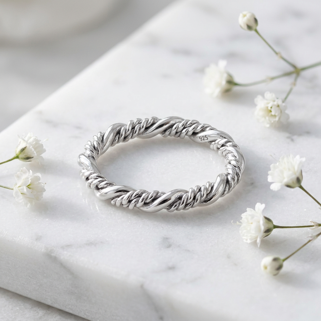 Sterling Silver 2.8mm Smooth and Rope Strand Twist Stacking Ring for Women life1