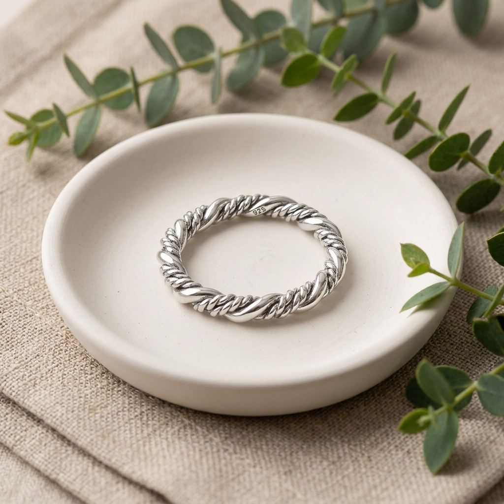 Sterling Silver 2.8mm Smooth and Rope Strand Twist Stacking Ring for Women life2