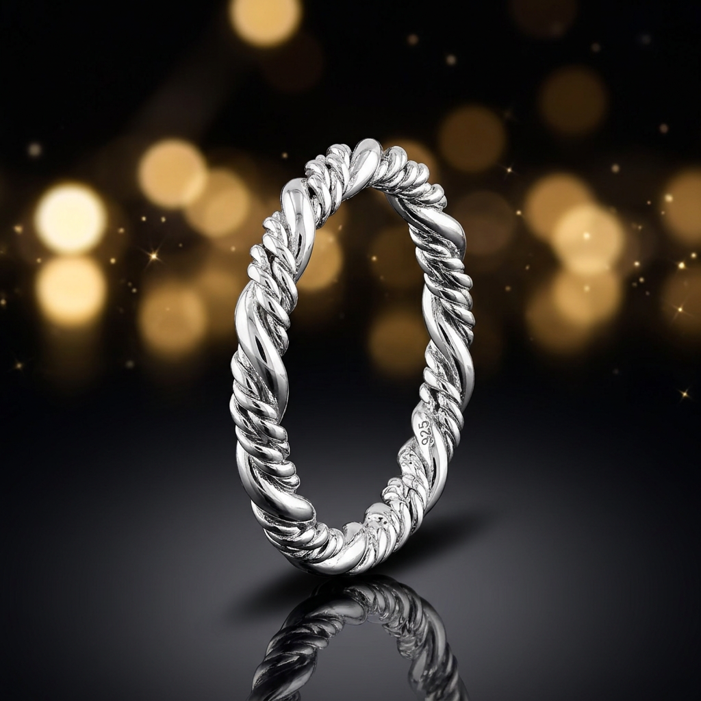 Sterling Silver 2.8mm Smooth and Rope Strand Twist Stacking Ring for Women life4