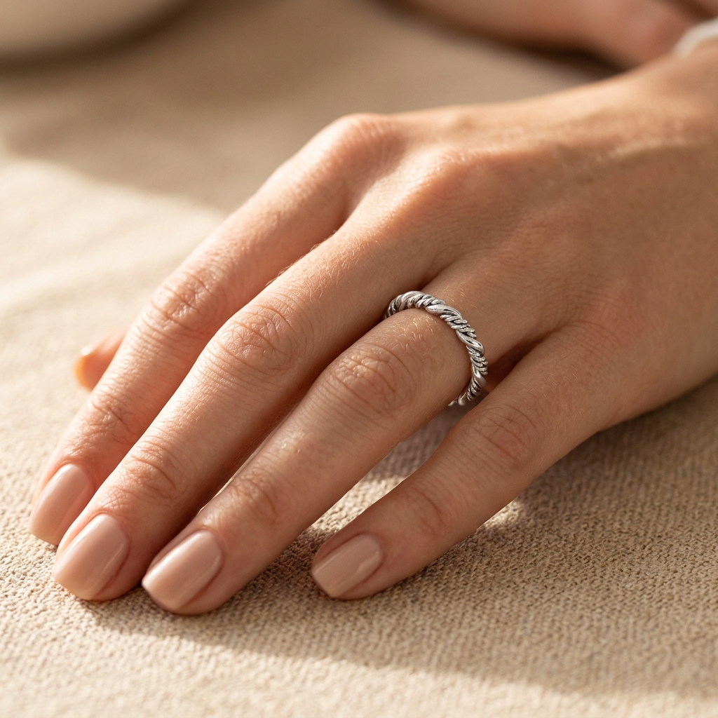 Sterling Silver 2.8mm Smooth and Rope Strand Twist Stacking Ring for Women model
