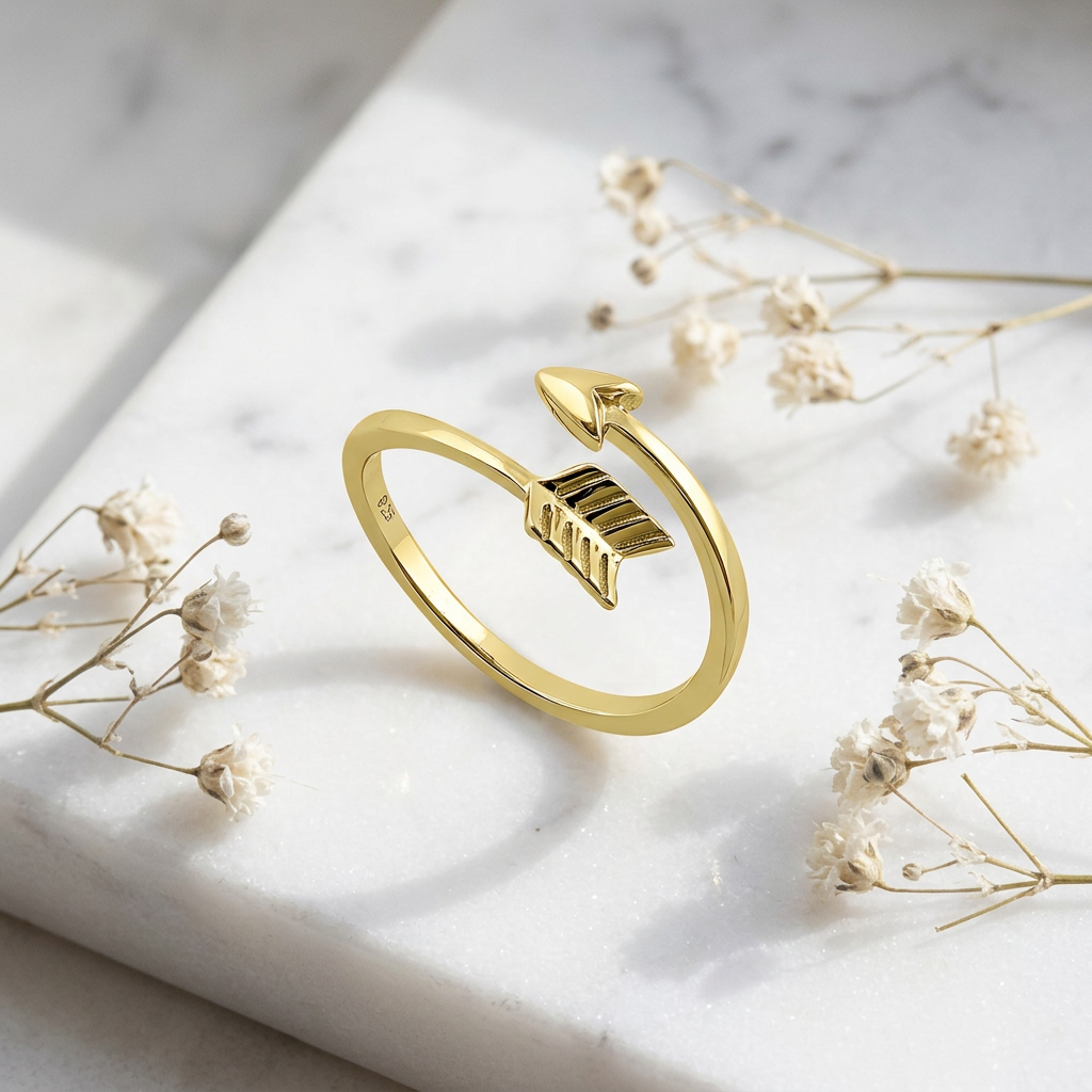 Gold Plated Sterling Silver 1.6mm Bypass Arrow Wrap Ring for Women life1