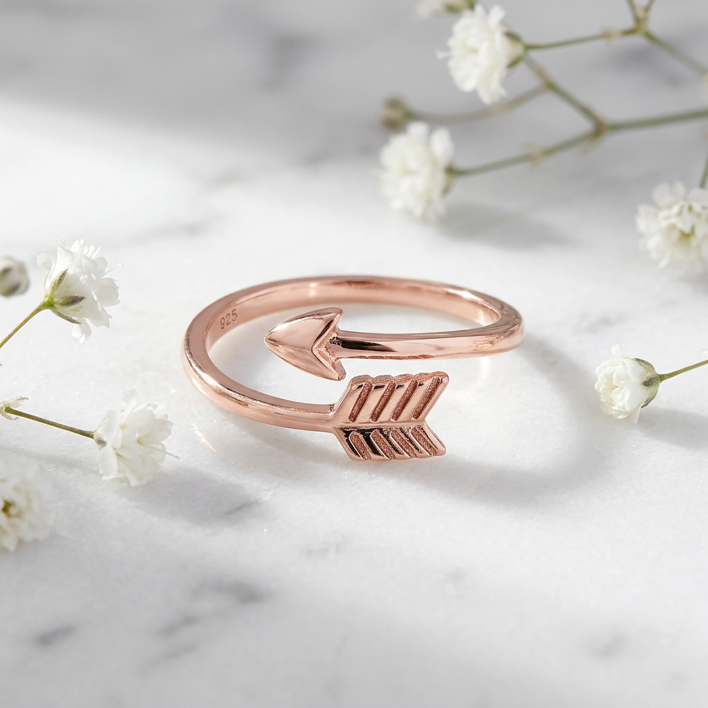 Rose Gold Plated Sterling Silver 1.6mm Arrow Bypass Wrap Ring for Women life1