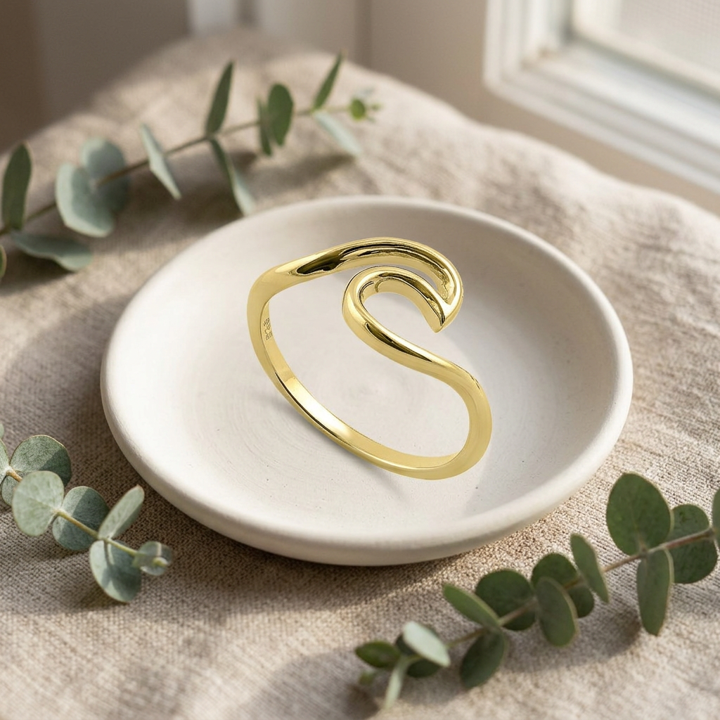 Gold Plated Sterling Silver Ocean Wave Curl Ring for Women life2