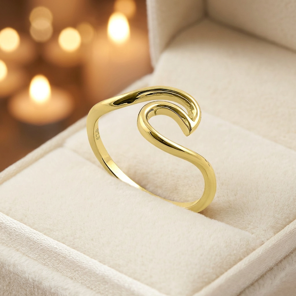 Gold Plated Sterling Silver Ocean Wave Curl Ring for Women life3