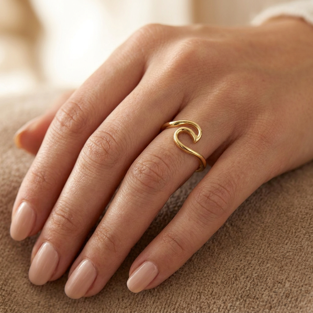Gold Plated Sterling Silver Ocean Wave Curl Ring for Women model
