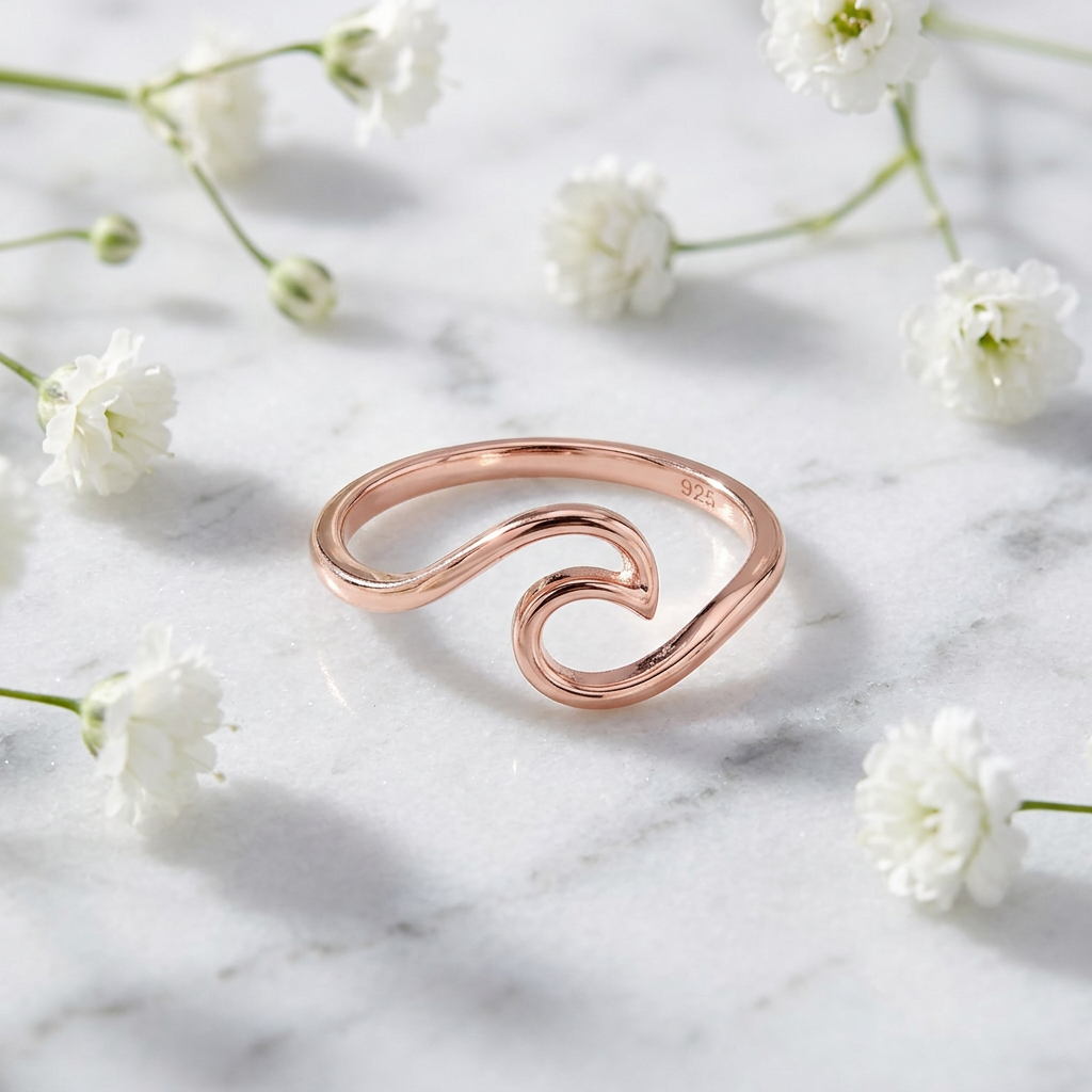 Rose Gold Plated Sterling Silver 1.8mm Ocean Wave Ring for Women life1