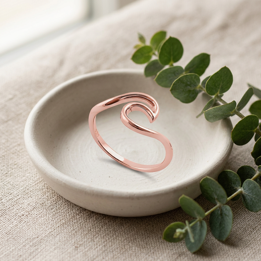Rose Gold Plated Sterling Silver 1.8mm Ocean Wave Ring for Women life2