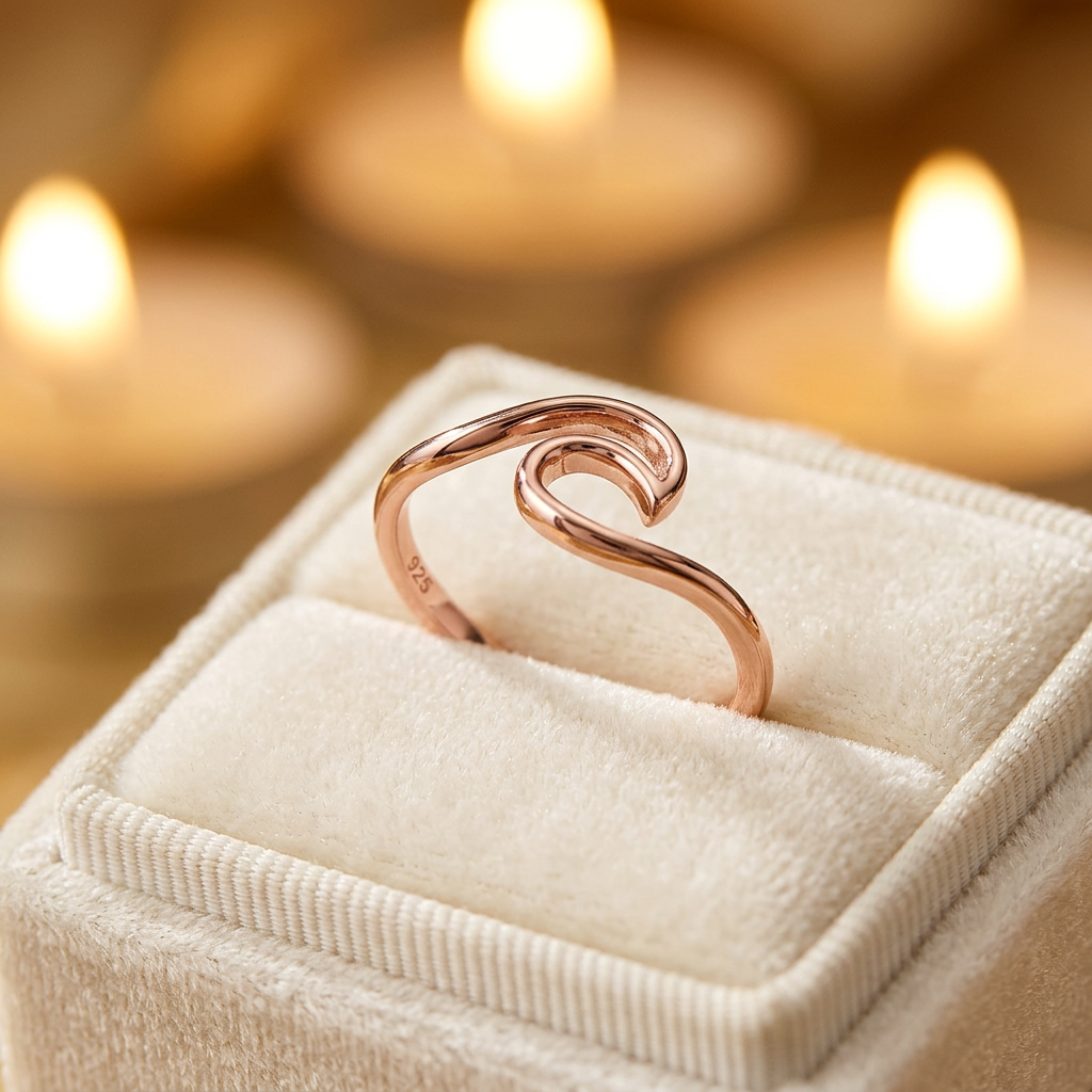 Rose Gold Plated Sterling Silver 1.8mm Ocean Wave Ring for Women life3