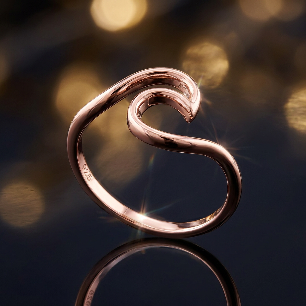 Rose Gold Plated Sterling Silver 1.8mm Ocean Wave Ring for Women life4