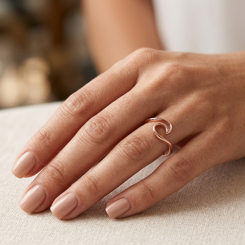Rose Gold Plated Sterling Silver 1.8mm Ocean Wave Ring for Women model