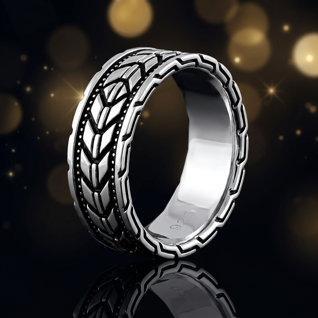 Sterling Silver 6.9mm Oxidized Chevron Arrow Tread Unisex Band Ring life4