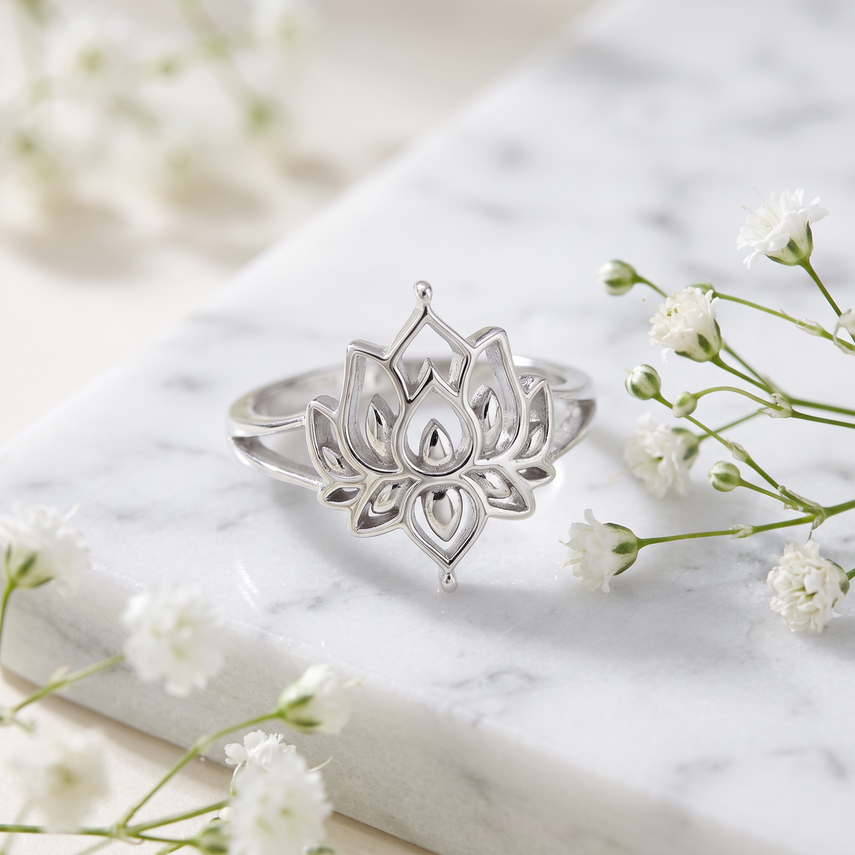 Sterling Silver Open Lotus Flower Ring for Women life1