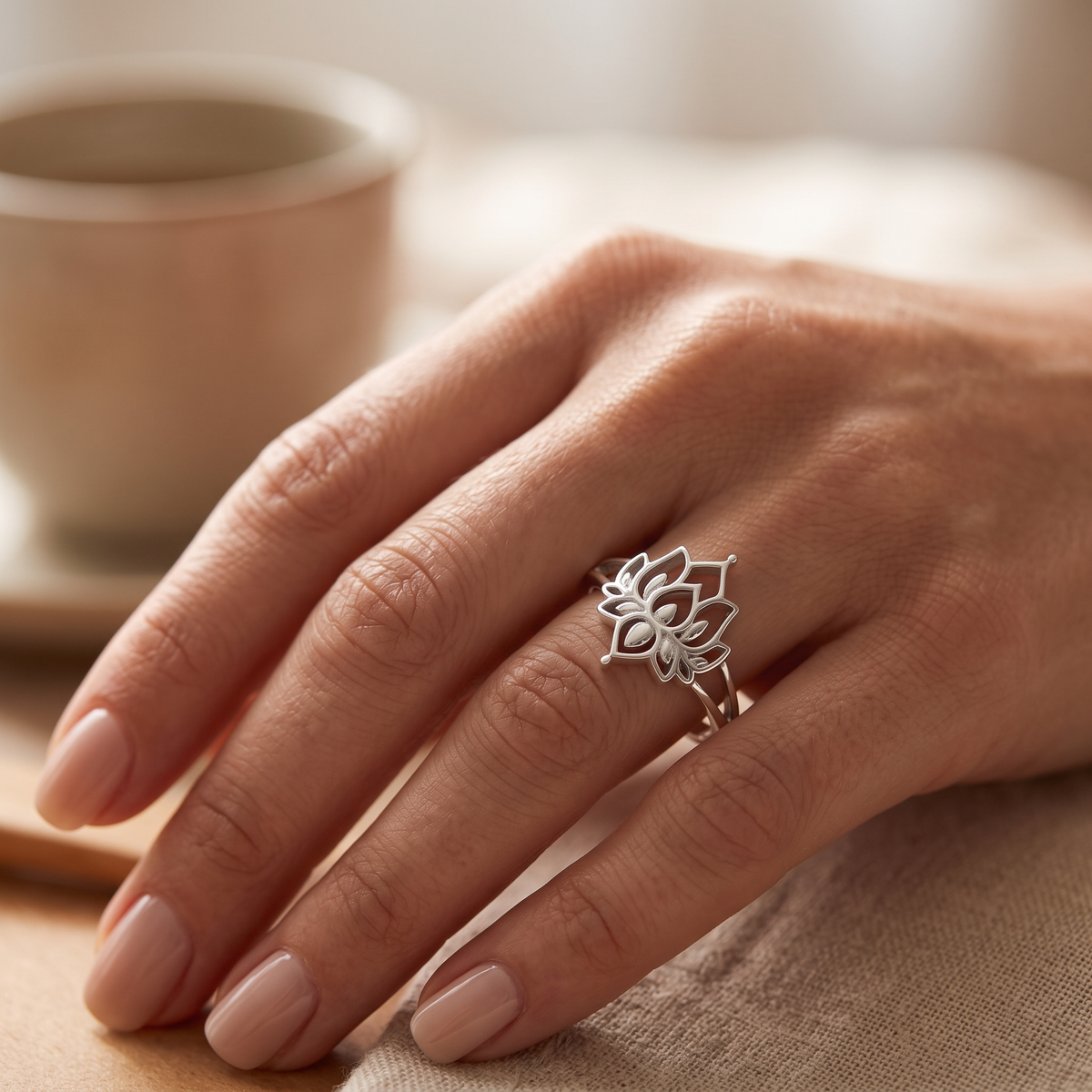 Sterling Silver Open Lotus Flower Ring for Women model