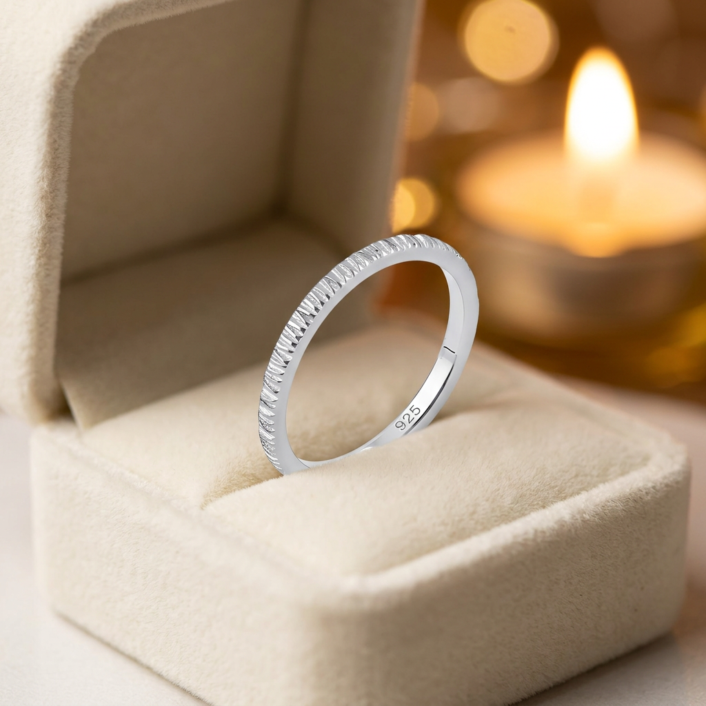 Sterling Silver 1.5mm Textured Ridged Stacking Band Ring for Women life3